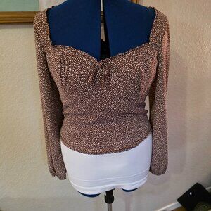 Abercrombie & Fitch Brown Printed Long Sleeve Sweetheart Top